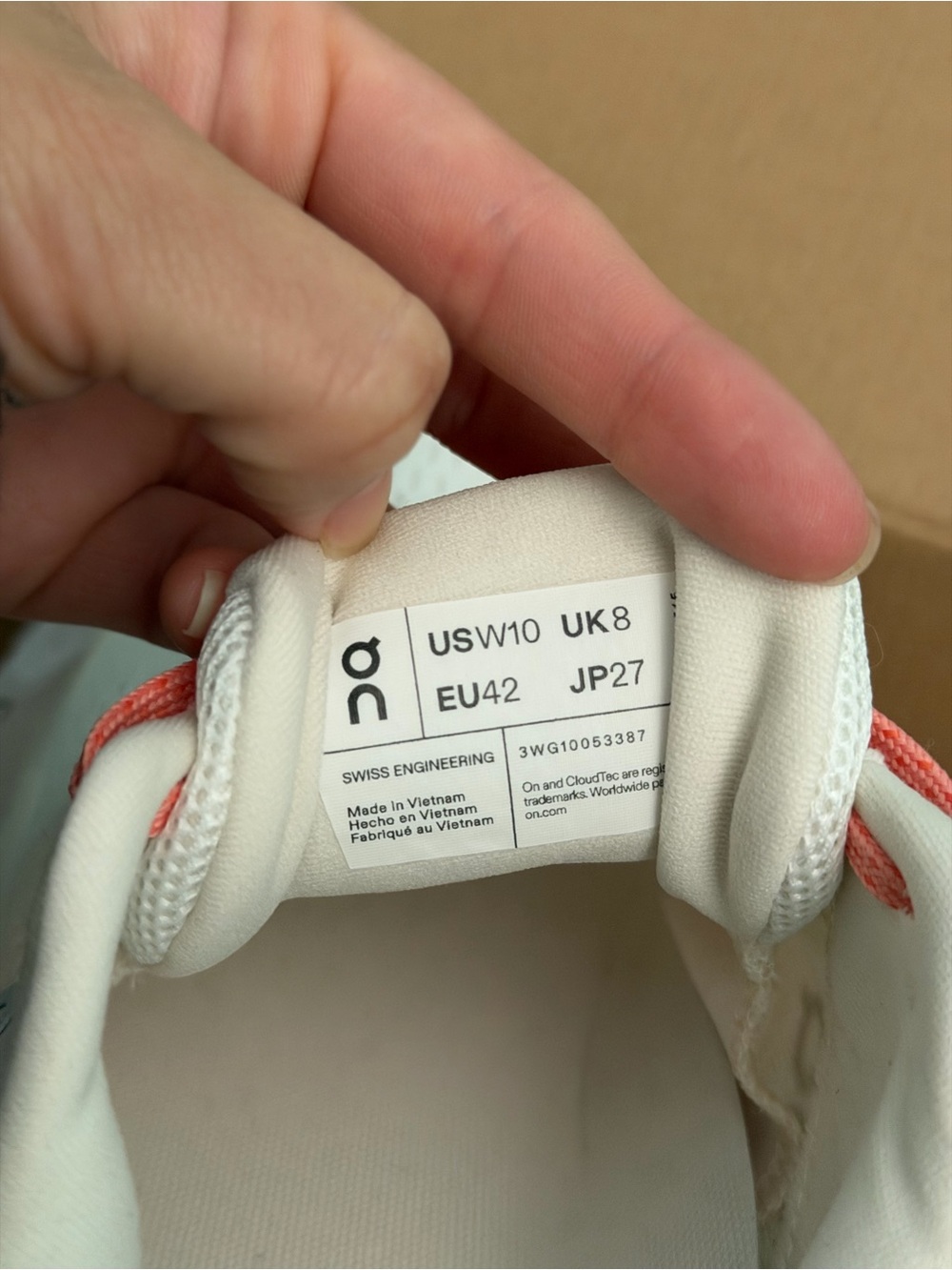 On Running Cloudrunner3 Women's Running Shoe - Cream with Coral Accents - Picture 6 of 11